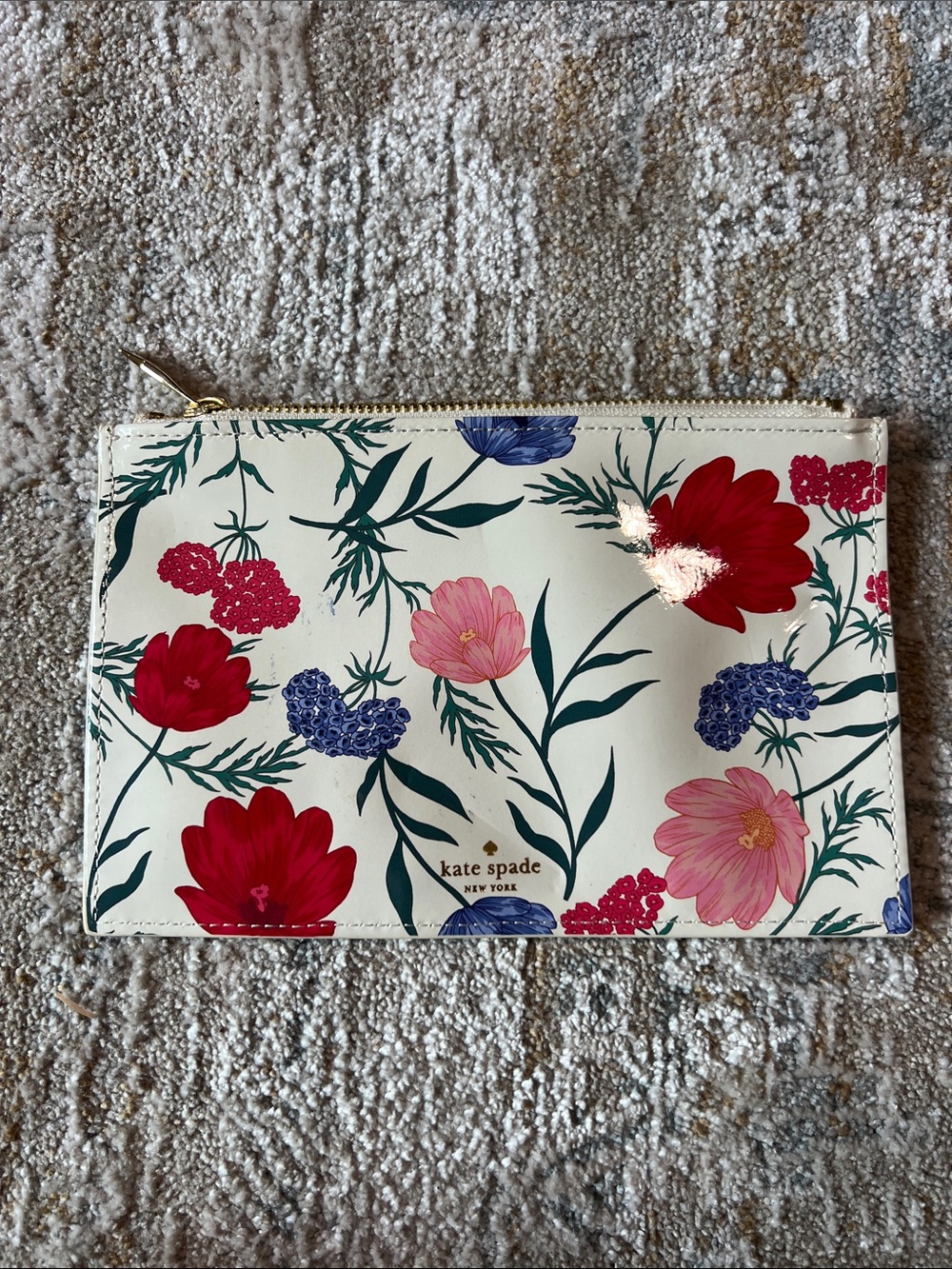 kate spade New York Cream Floral Zip Pouch